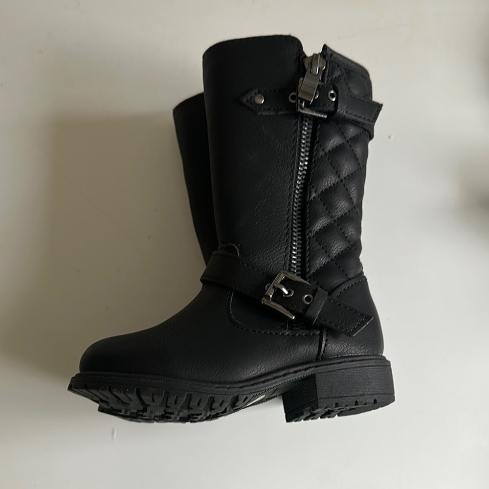 Black Quilted Buckle Boots NWOT